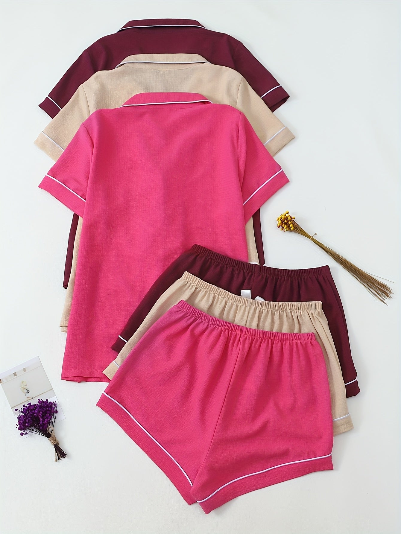 Women’s Cotton Nightwear Combo Set – Shorts & Shirt with Bow Detail (Pack of 3)