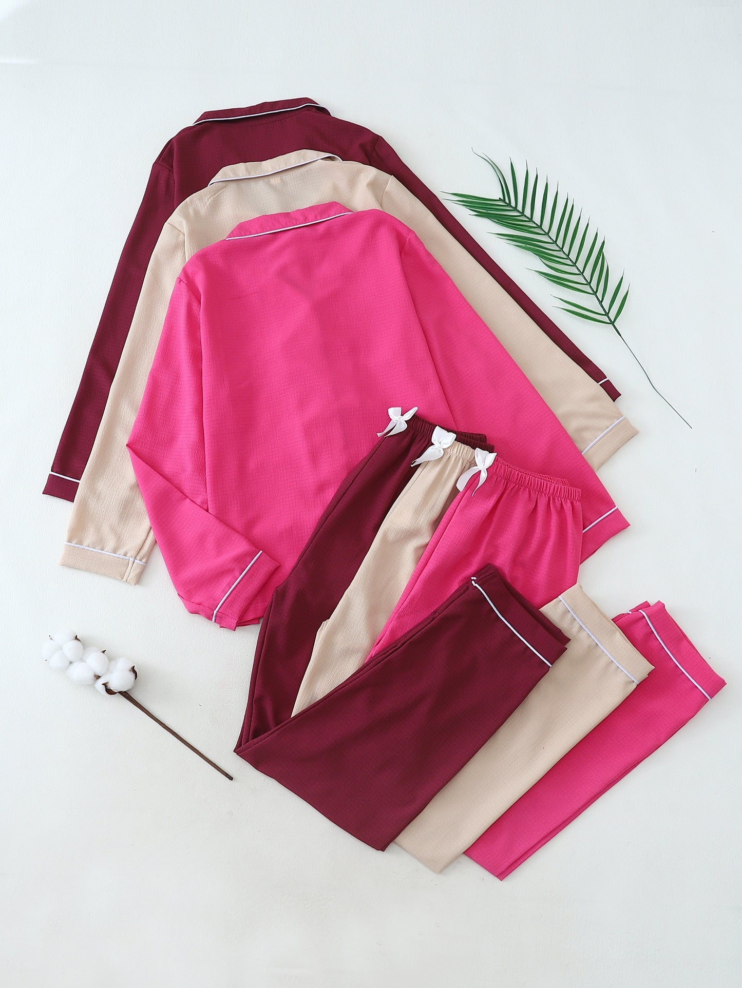Heart Stitch Cotton Loungewear Set (Combo of 3)