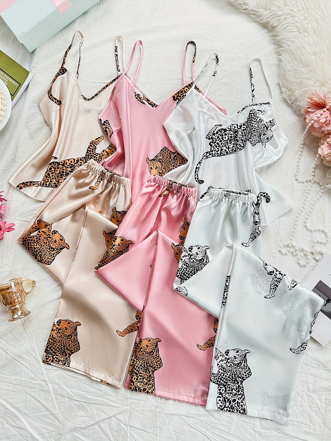 Wild Whimsy Satin Leopard Co-ord Set (Combo of 3)
