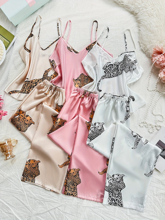 Wild Whimsy Satin Leopard Co-ord Set (Combo of 3)