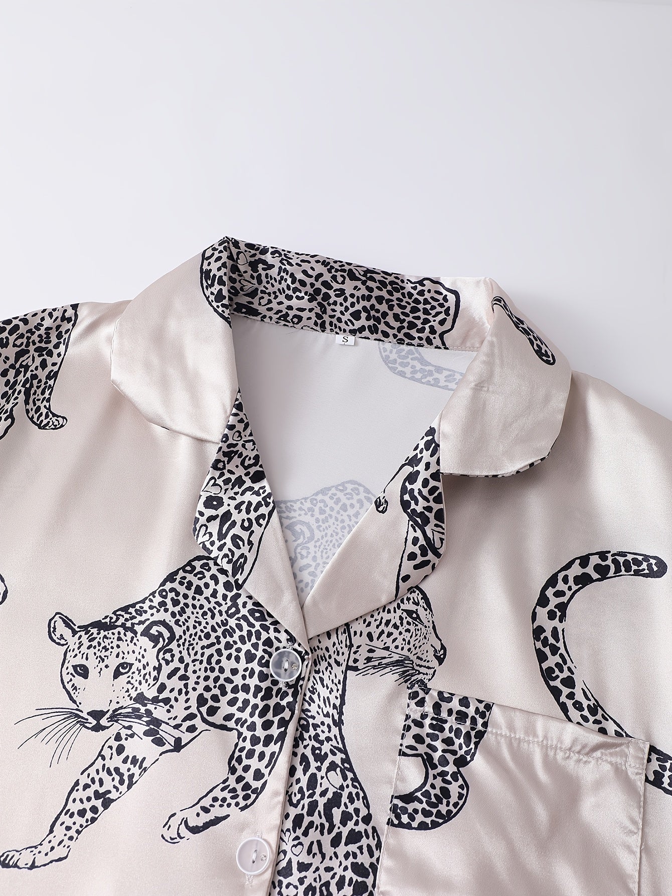 Women’s Premium Satin Night Suit Set – Pack of 2 (Blush Pink & Beige Leopard Print)