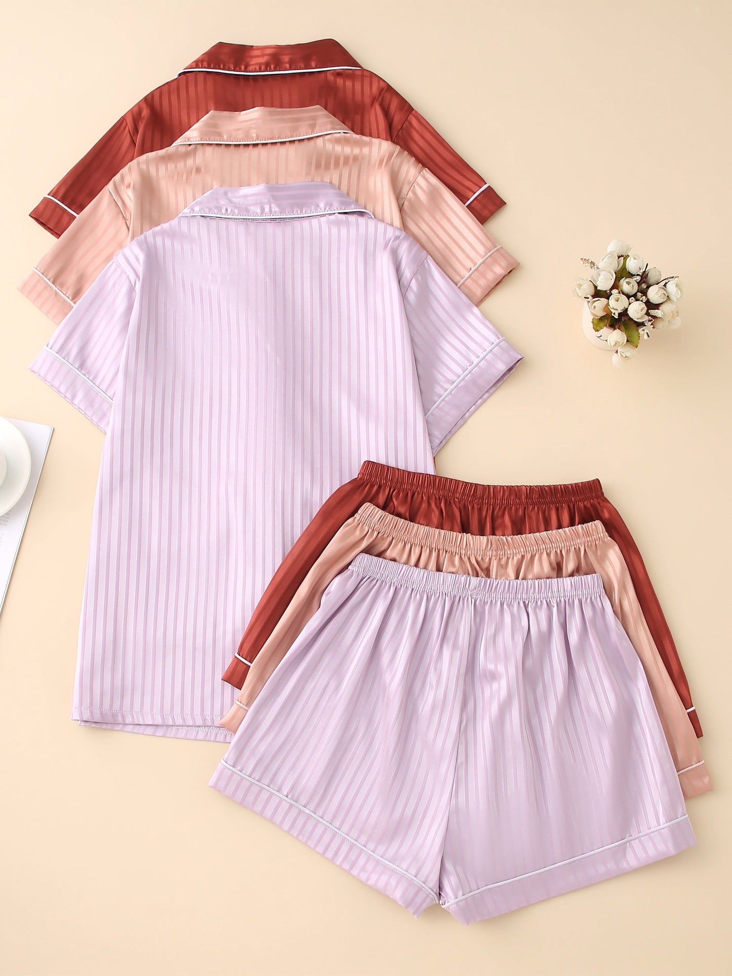 Gleam Soft Satin PJ Set (Combo of 3)