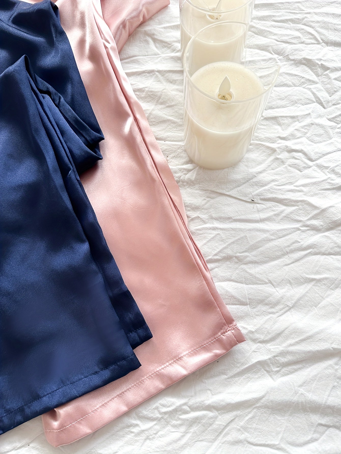 Women's Satin Camisole Nightwear Set – Pack of 2 (Navy Blue & Baby Pink)