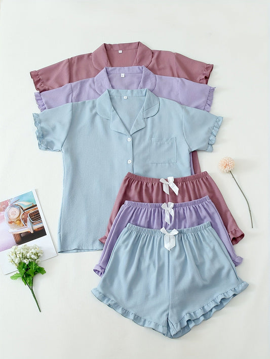 Lilac Breeze Ruffle PJ Set (Combo of 3)