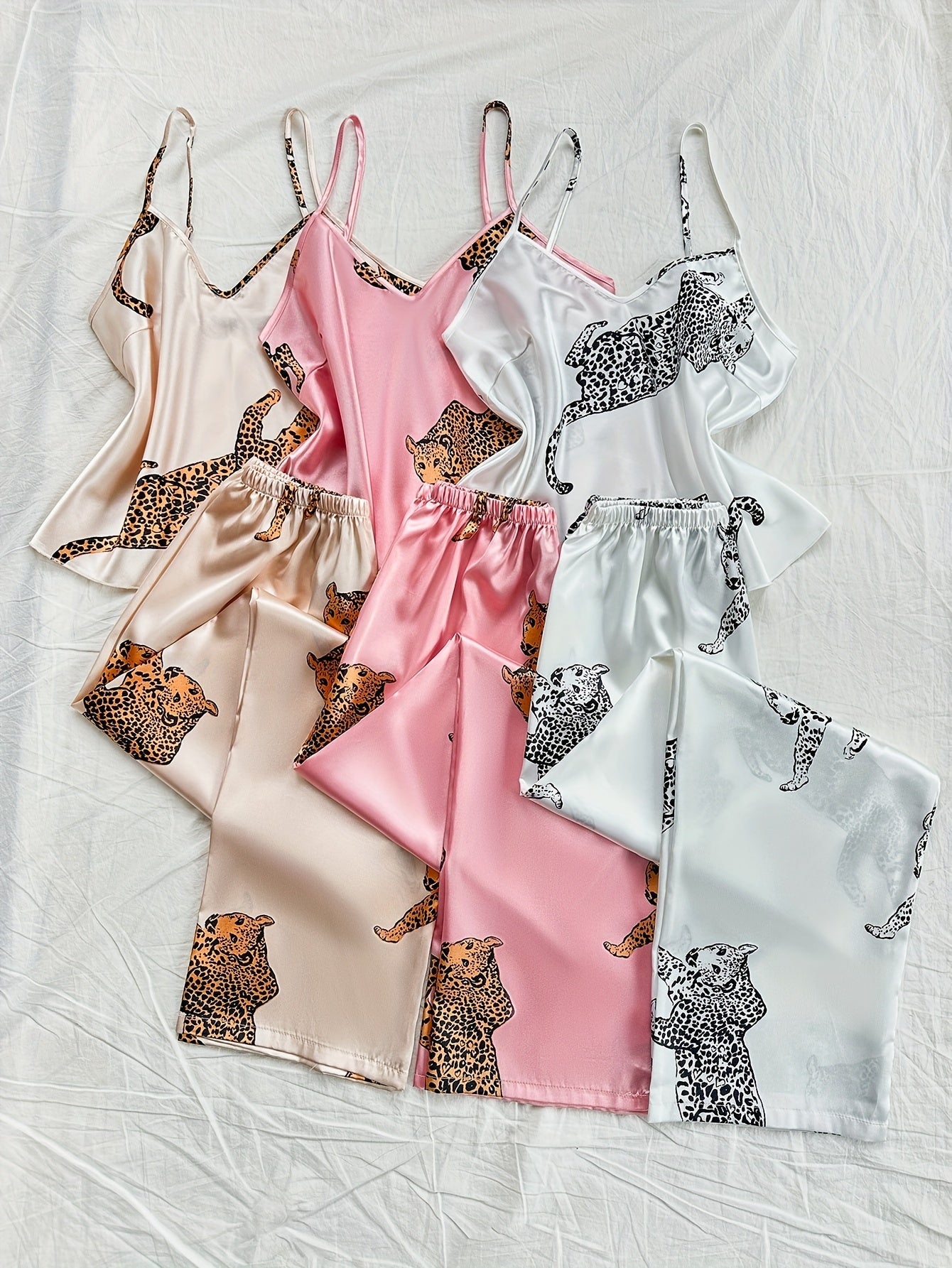 Wild Whimsy Satin Leopard Co-ord Set (Combo of 3)