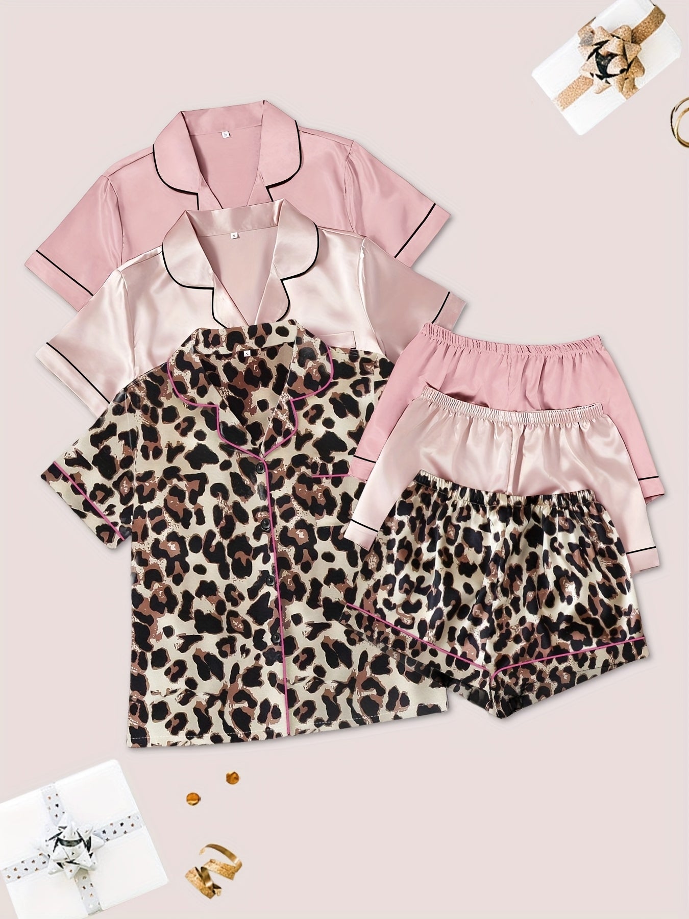 Wild Blush Luxe Satin PJ Set (Combo of 3)