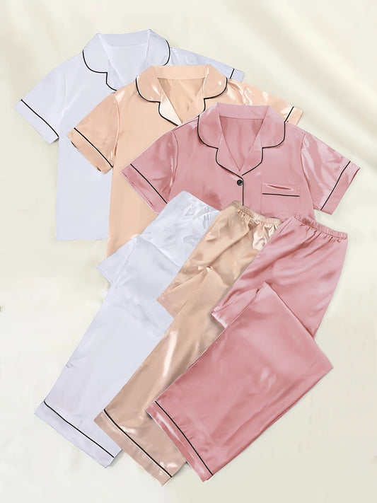Soft Glow Satin Night Suit Set (Combo of 3)