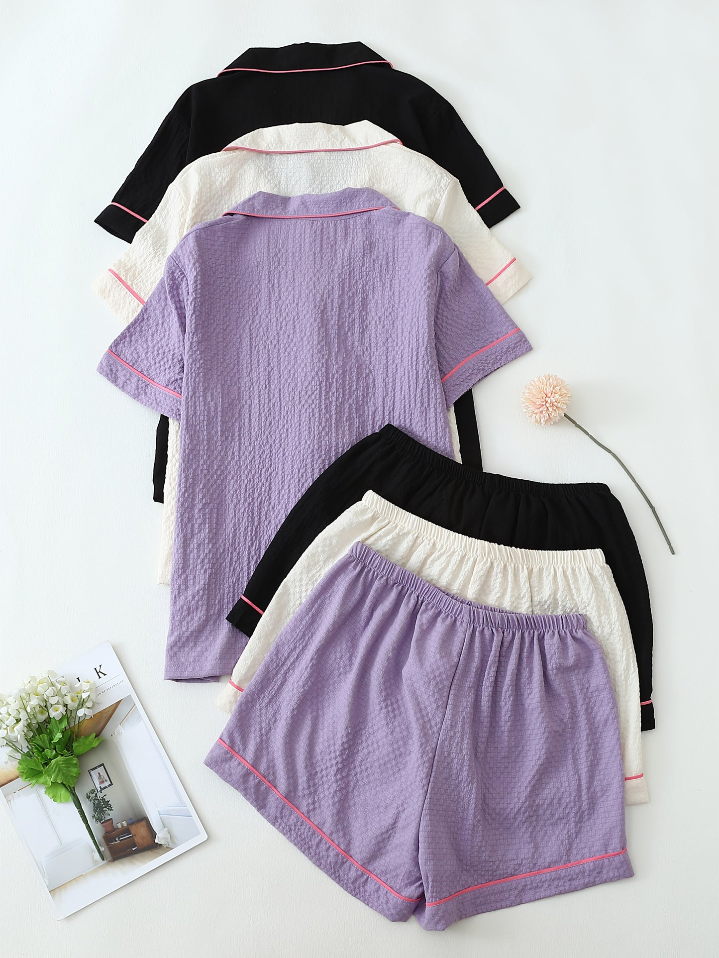 Blush Pop Crinkle PJ Set (Combo of 3)