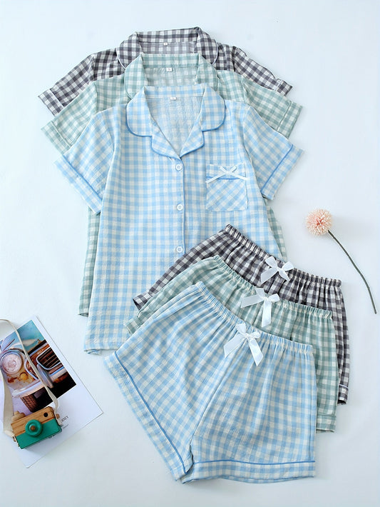 Gingham Breeze Pajama Set (Combo of 3)