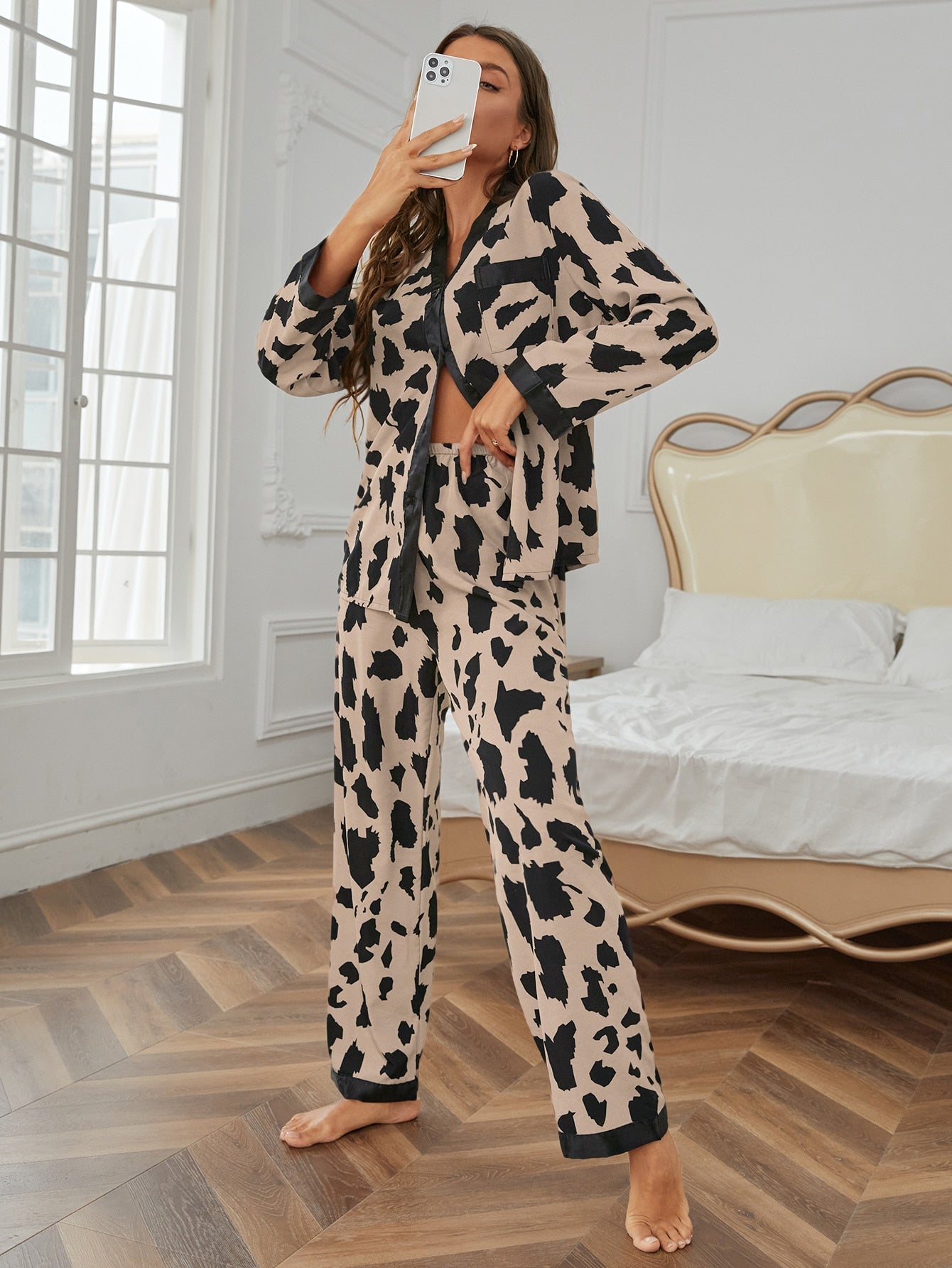 Allover Print Contrast Trim Pyjama Set (Pack of 3 Sets)