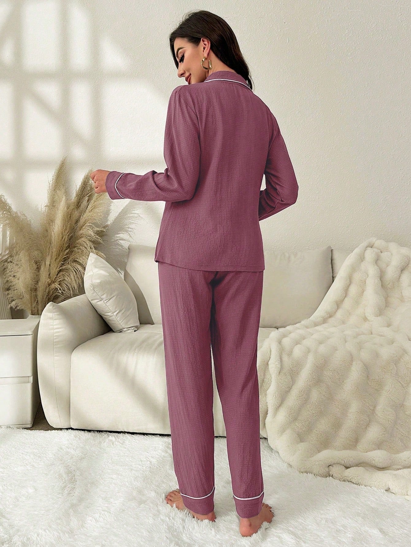 Rolled Edge & Bowknot Detail Pajamas Set (Pack of 3 Sets)