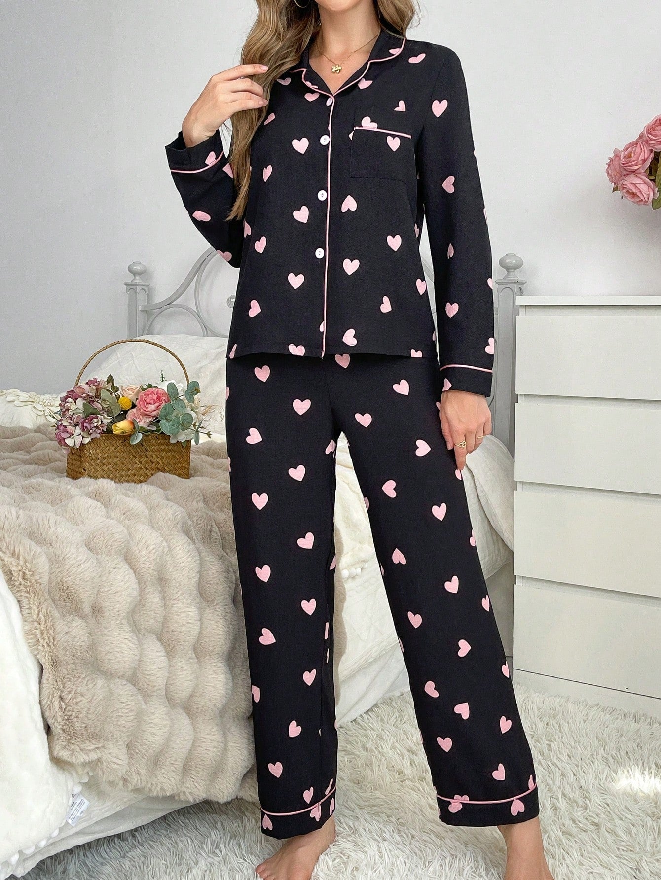 Heart Bubble Wrinkled Women Pajama Set (Pack of 3 Sets)