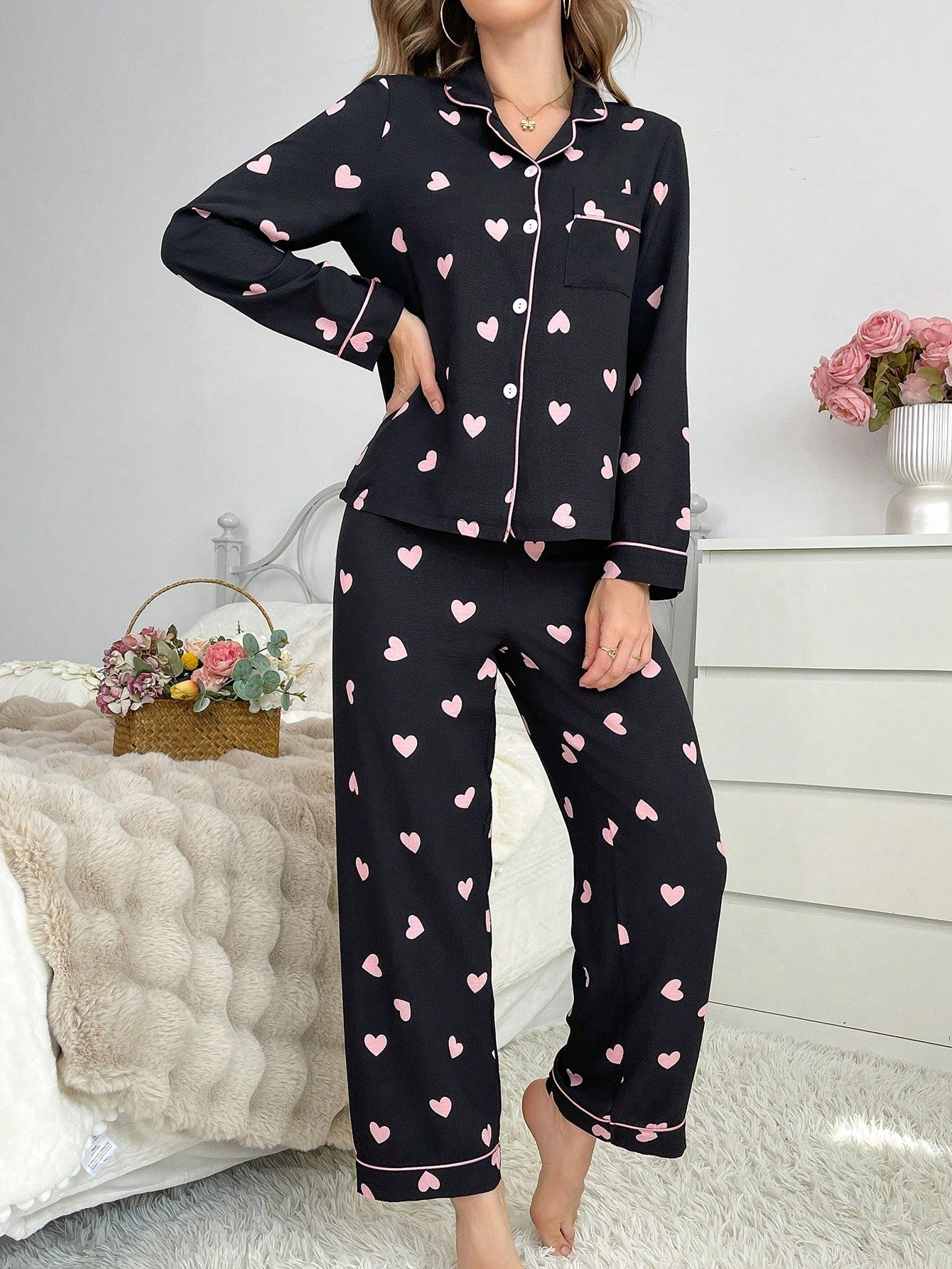 Heart Bubble Wrinkled Women Pajama Set (Pack of 3 Sets)