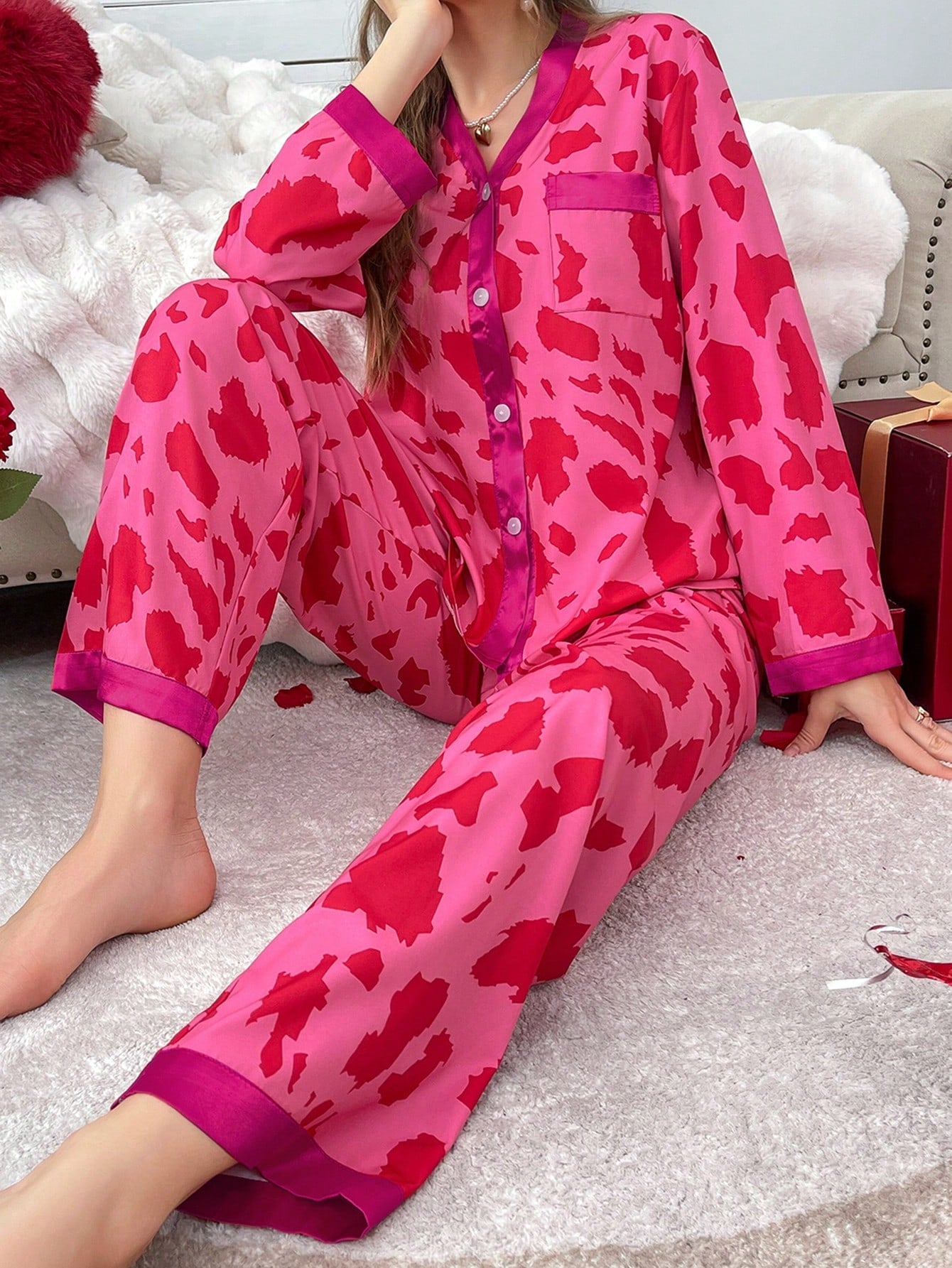 Allover Print Contrast Trim Pyjama Set (Pack of 3 Sets)