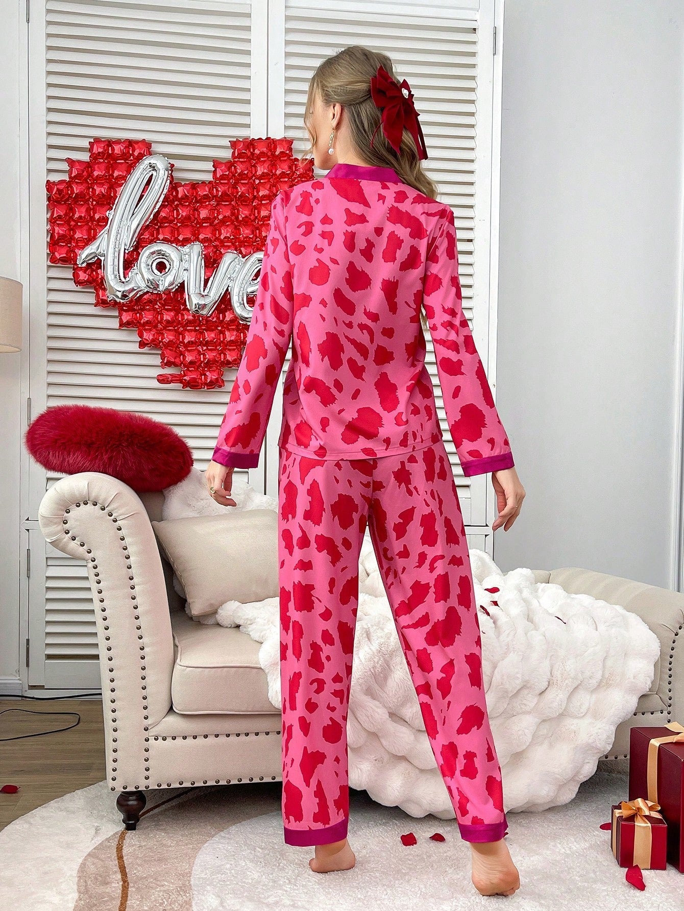 Allover Print Contrast Trim Pyjama Set (Pack of 3 Sets)