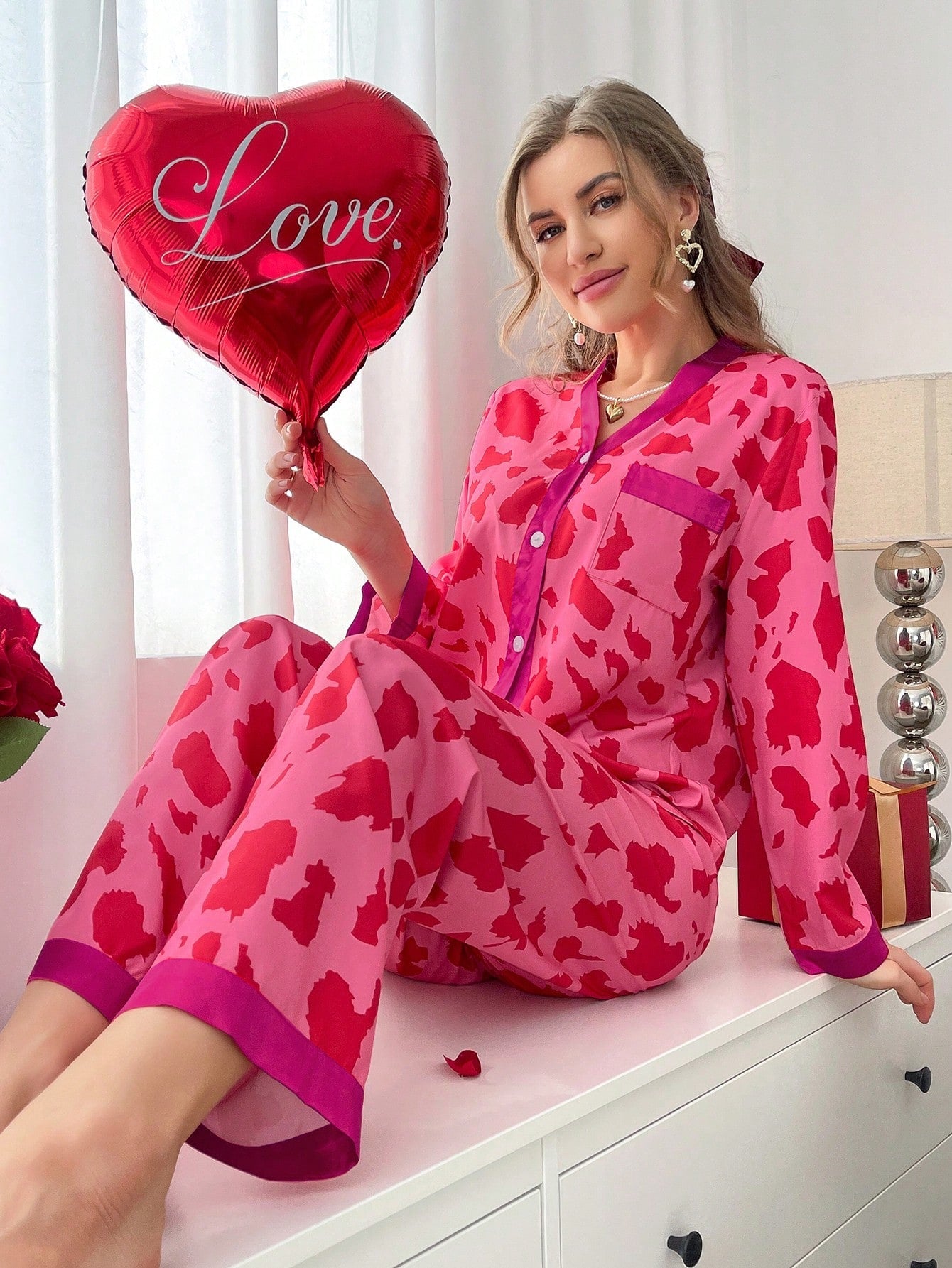 Allover Print Contrast Trim Pyjama Set (Pack of 3 Sets)