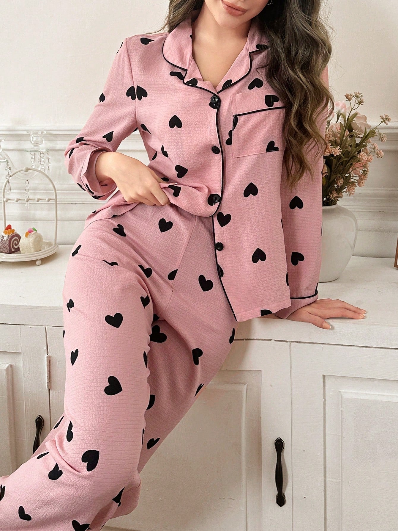 Heart Bubble Wrinkled Women Pajama Set (Pack of 3 Sets)