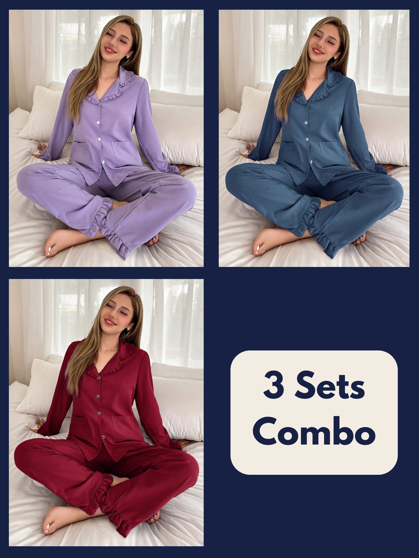 Premium Cotton Plain Pajama Set Combo (Pack of 3)