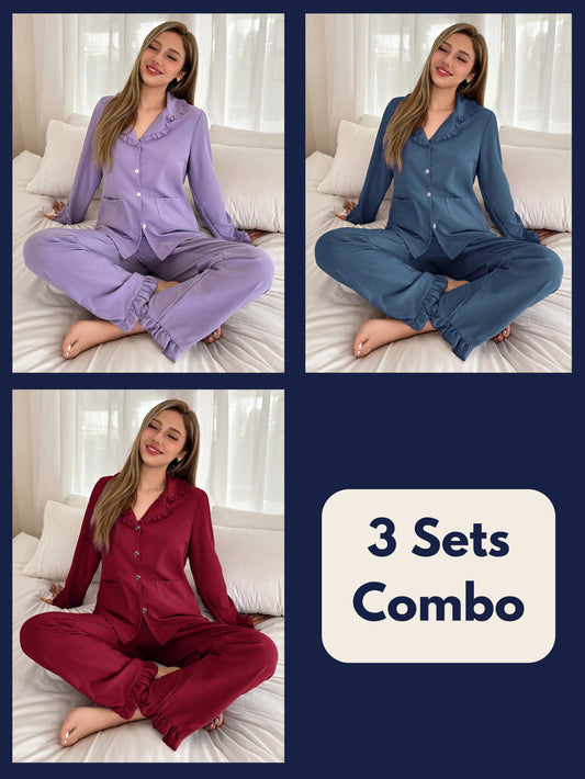 Premium Cotton Plain Pajama Set Combo (Pack of 3)