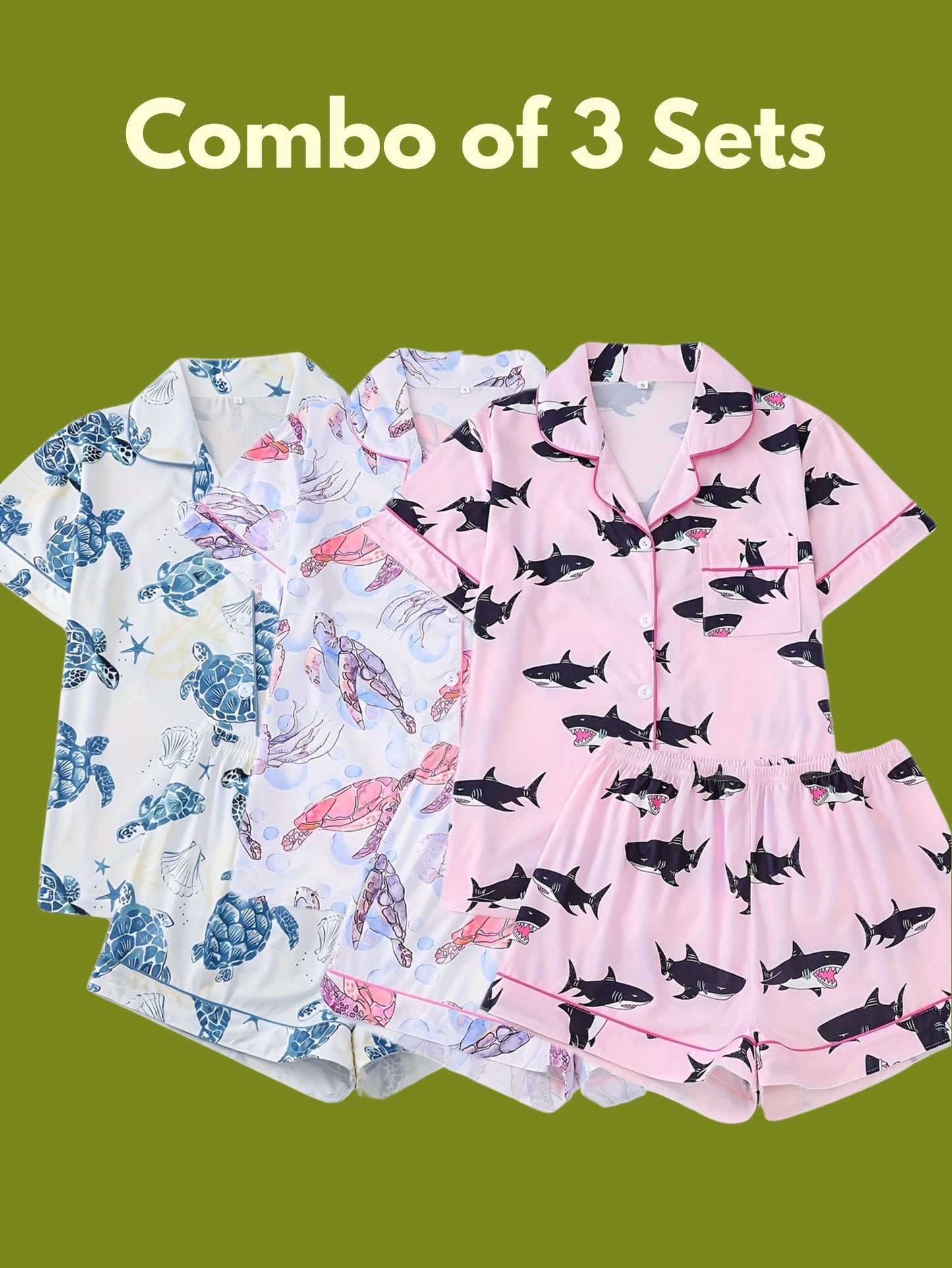 Ocean Dreams – Combo of 3 Printed Satin Nightwear Sets