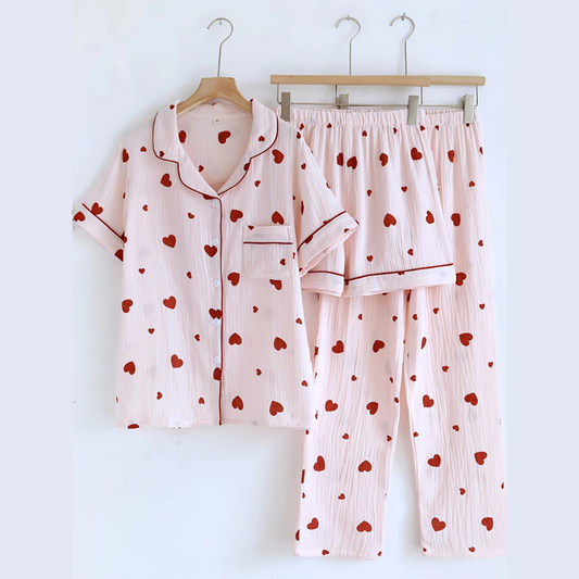 Blush Love Heart Nightwear Set (3-Piece Combo)