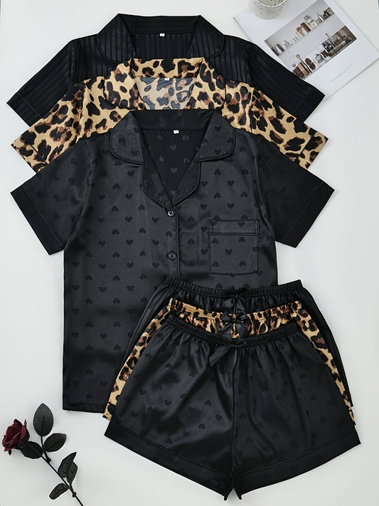 Noir Muse Satin PJ Set (Combo of 3)