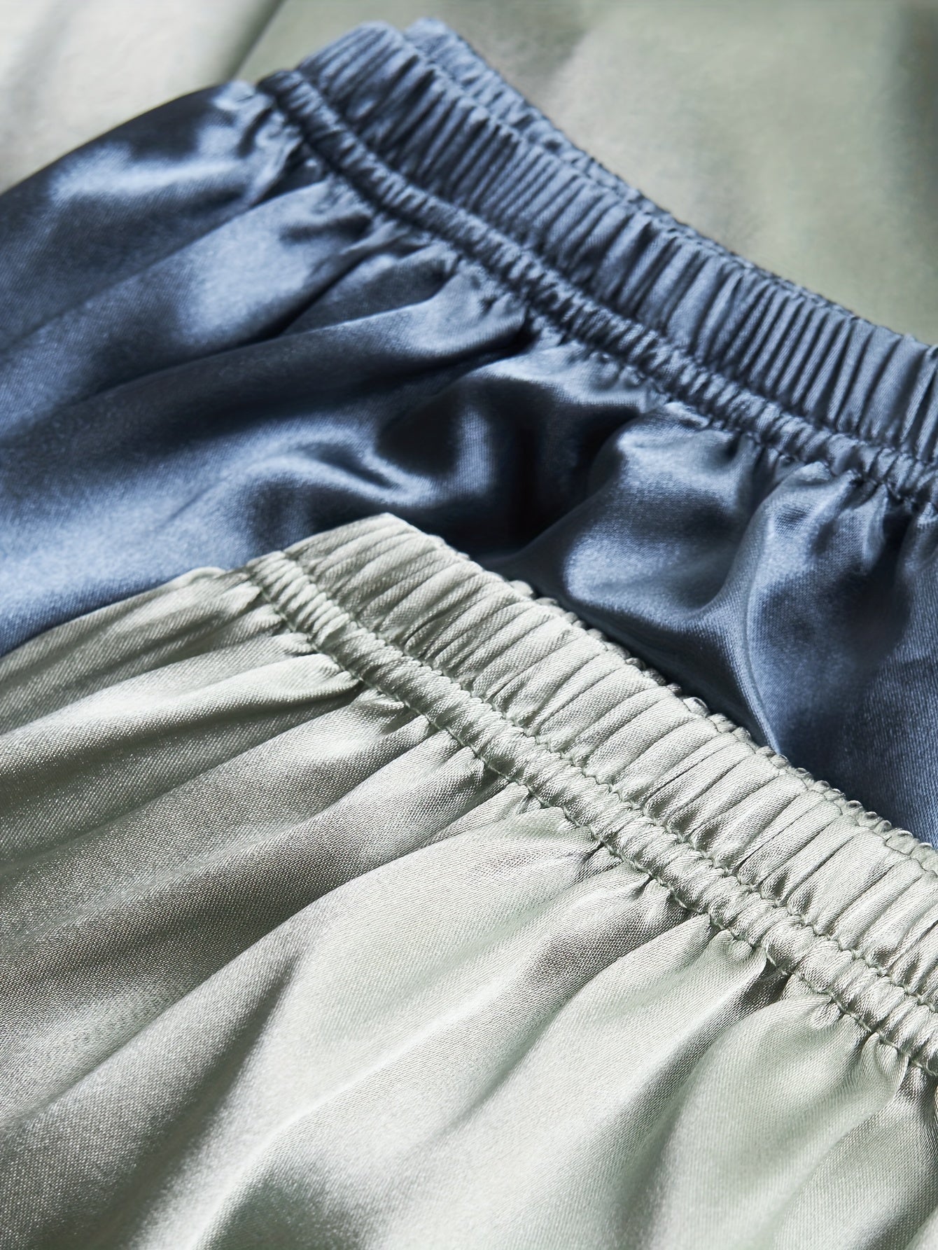 Women’s Premium Satin Night Suit Set – Pack of 2 (Olive Green & Steel Blue)