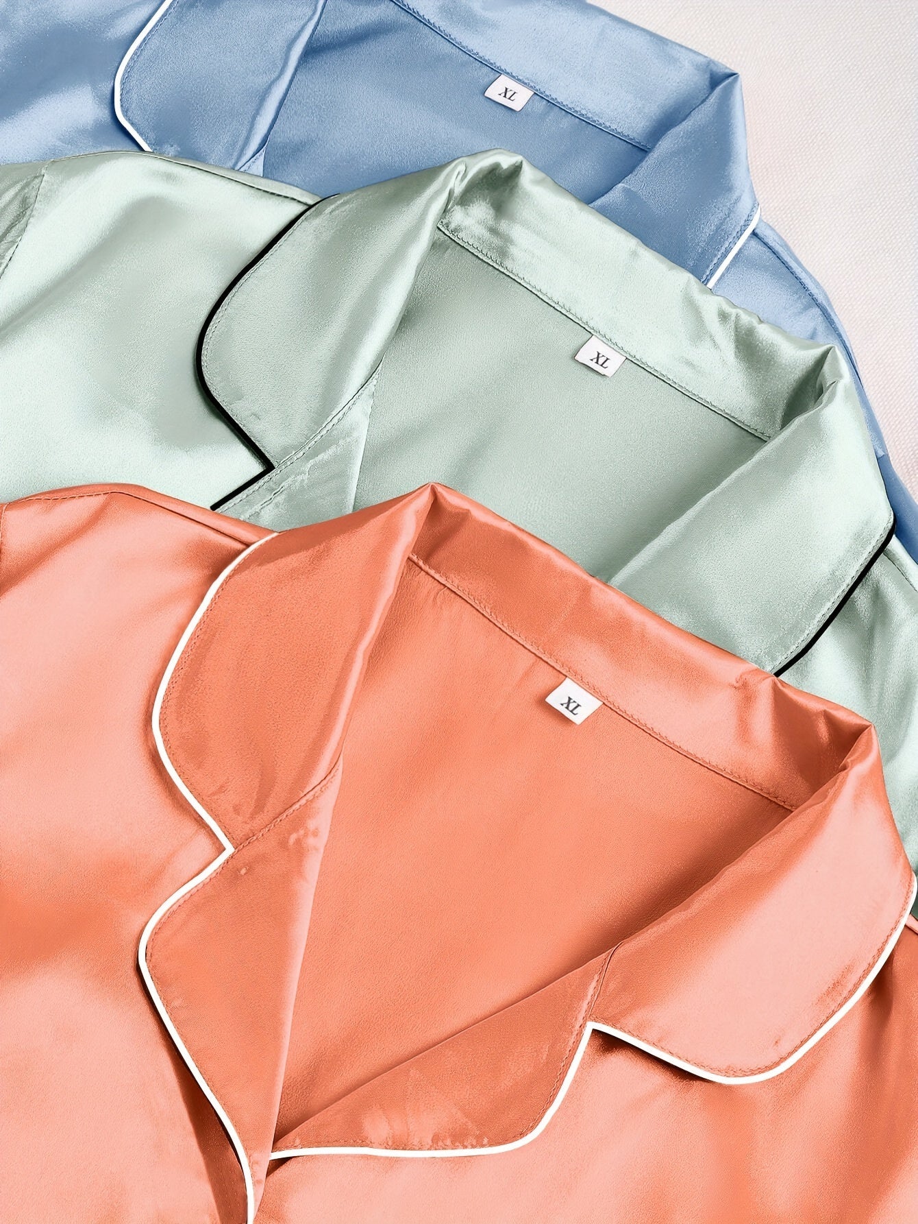 Women’s Satin Short Sleeve Night Suit Set – Pack of 3 (Peach, Mint Green & Sky Blue)