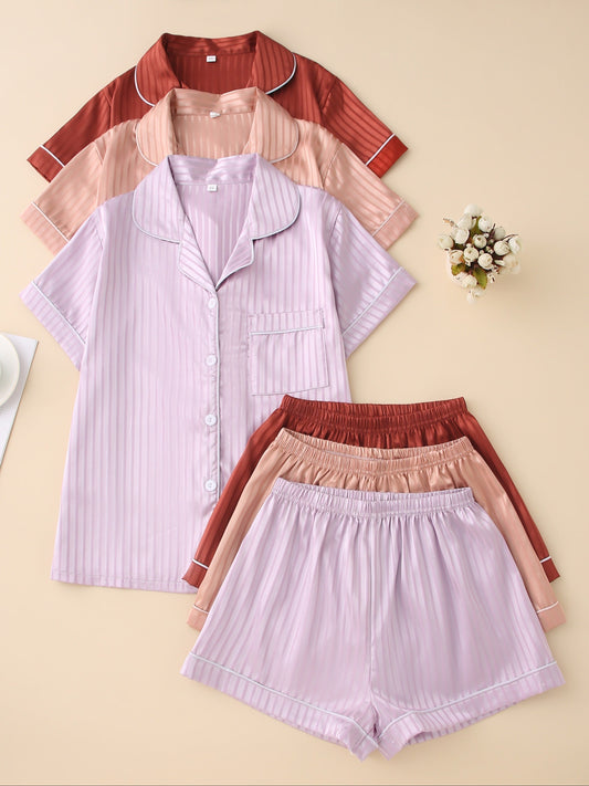 Gleam Soft Satin PJ Set (Combo of 3)