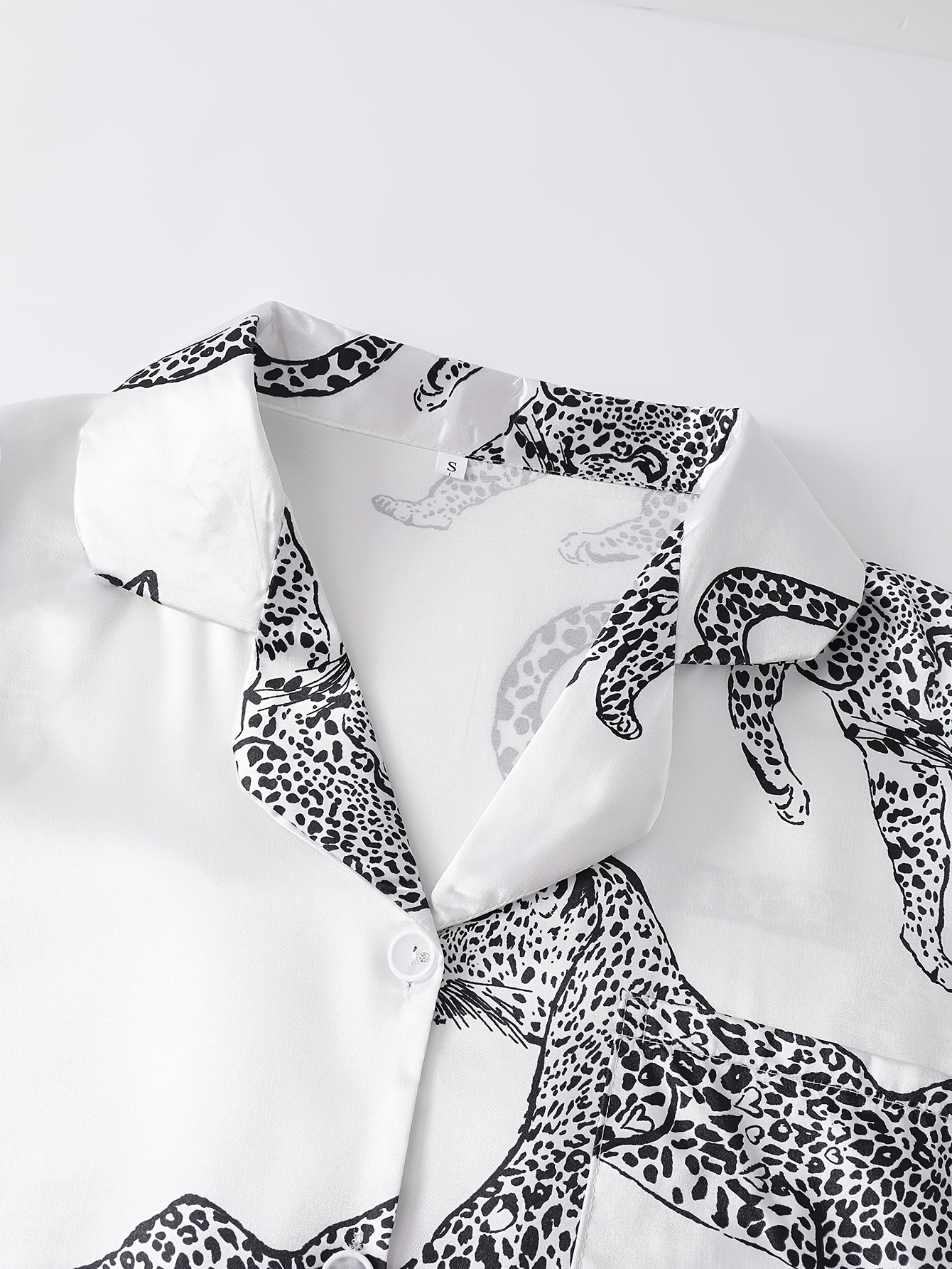 Women’s Premium Satin Night Suit Set – Pack of 2 (Black & White Leopard Print)