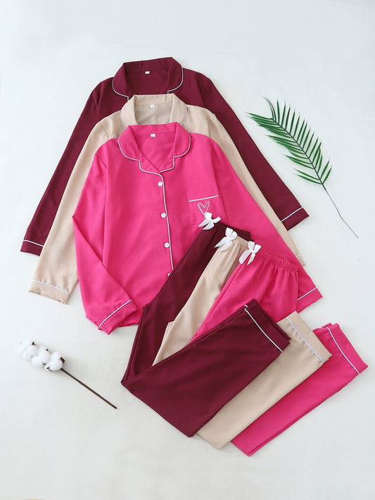 Heart Stitch Cotton Loungewear Set (Combo of 3)