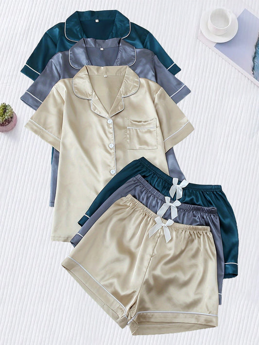 Satin Glow Luxe PJ Set (Combo of 3)