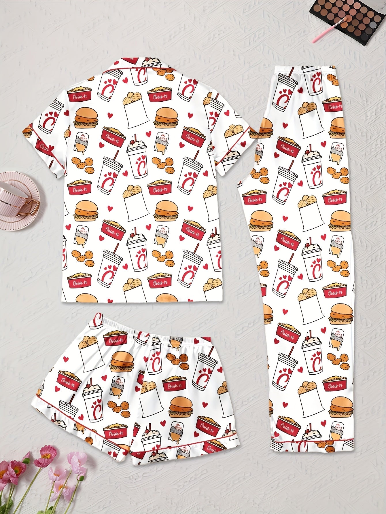 Snack Attack Satin Pajama Set 🍔🥤🍟