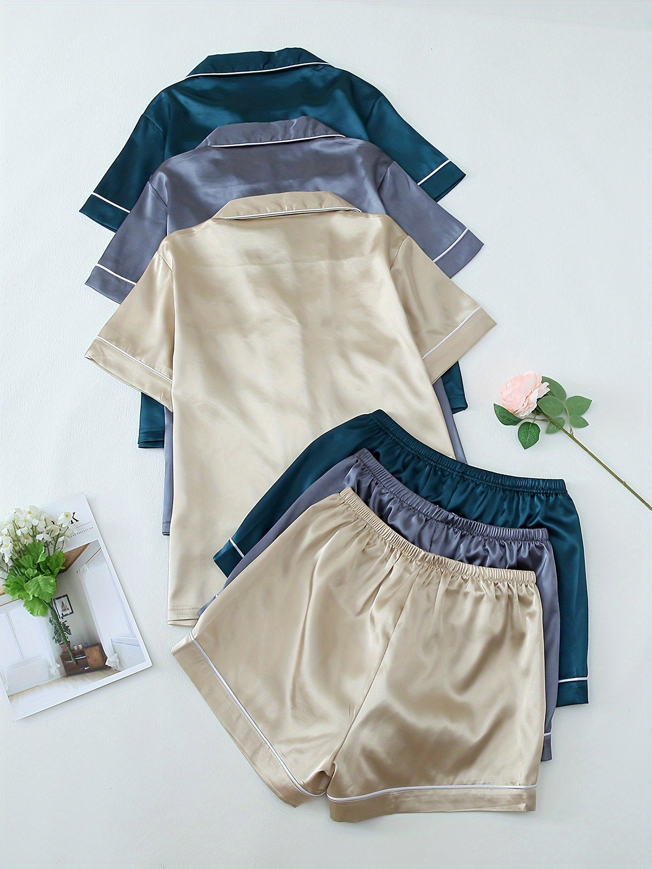 Satin Glow Luxe PJ Set (Combo of 3)