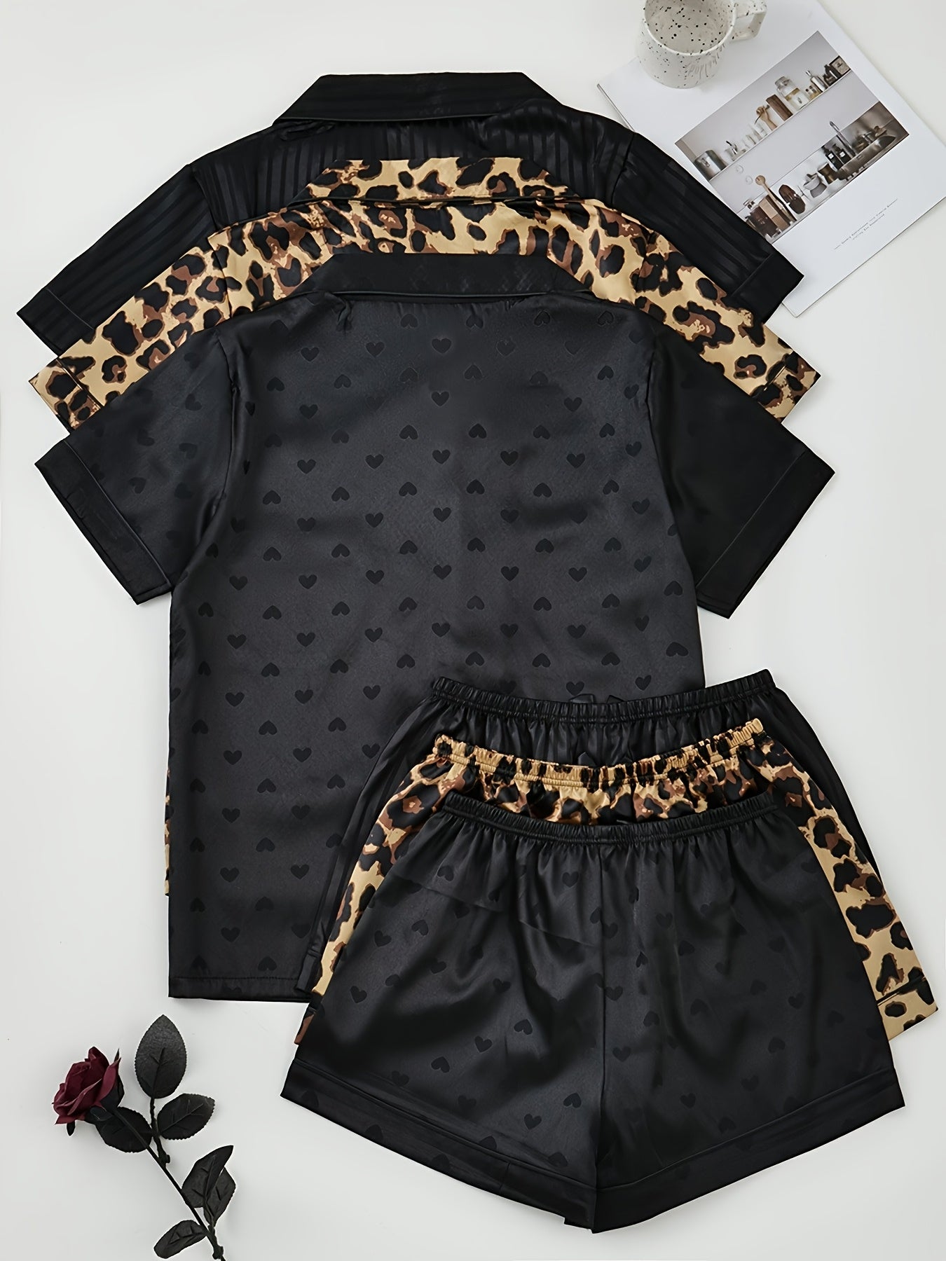 Noir Muse Satin PJ Set (Combo of 3)
