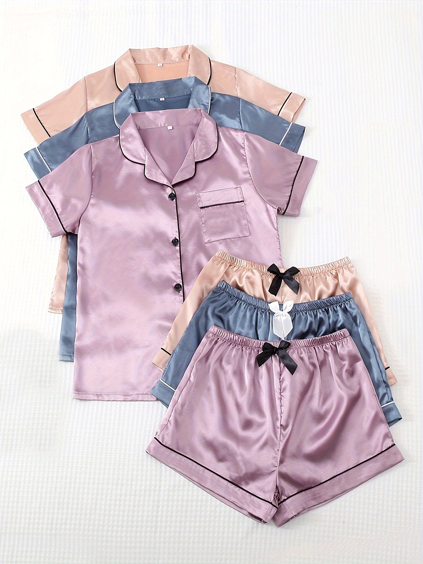 Velvet Sheen Satin PJ Set (Combo of 3)