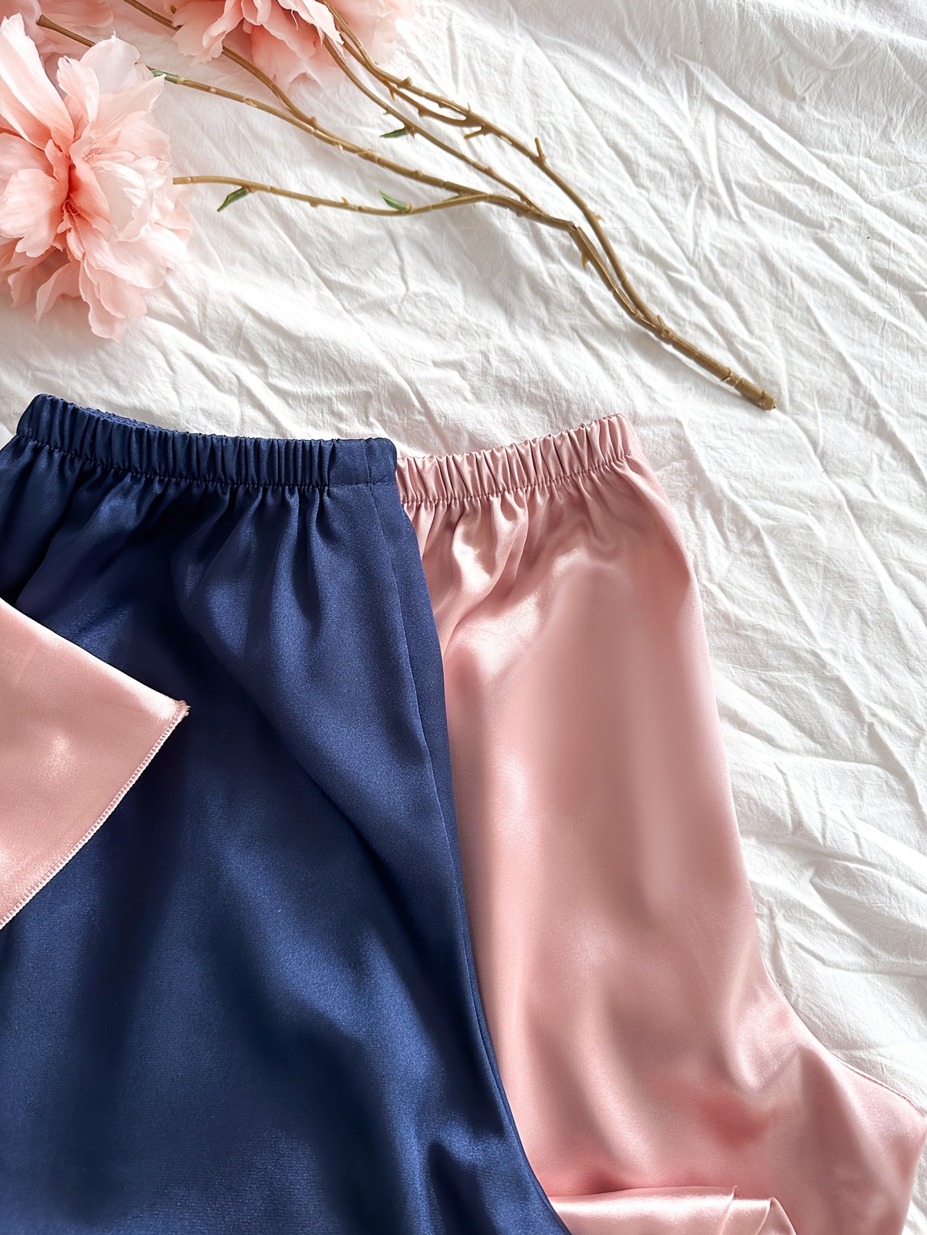 Women's Satin Camisole Nightwear Set – Pack of 2 (Navy Blue & Baby Pink)
