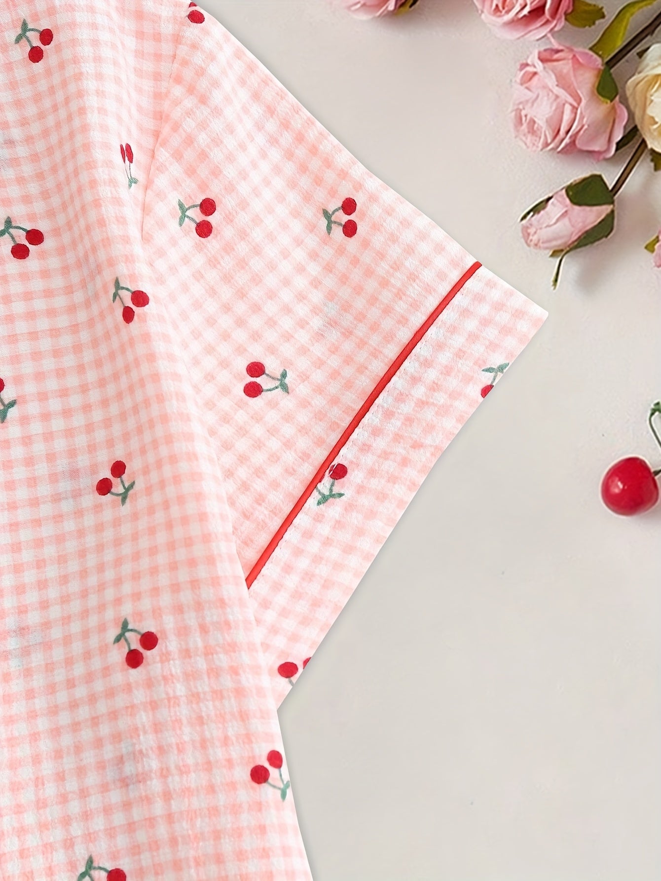 Cherry Gingham Cotton PJ Set (Combo of 3)