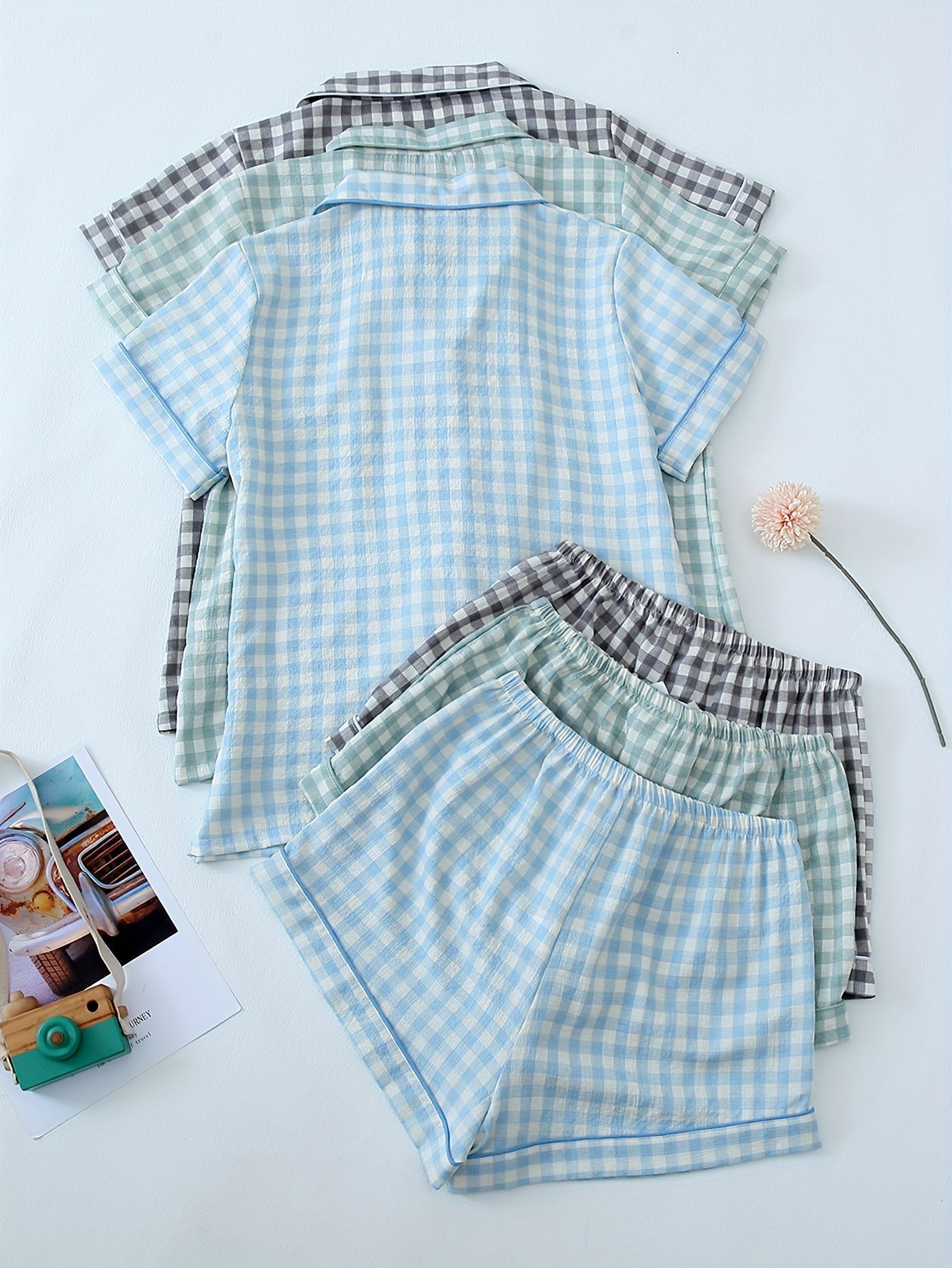 Gingham Breeze Pajama Set (Combo of 3)