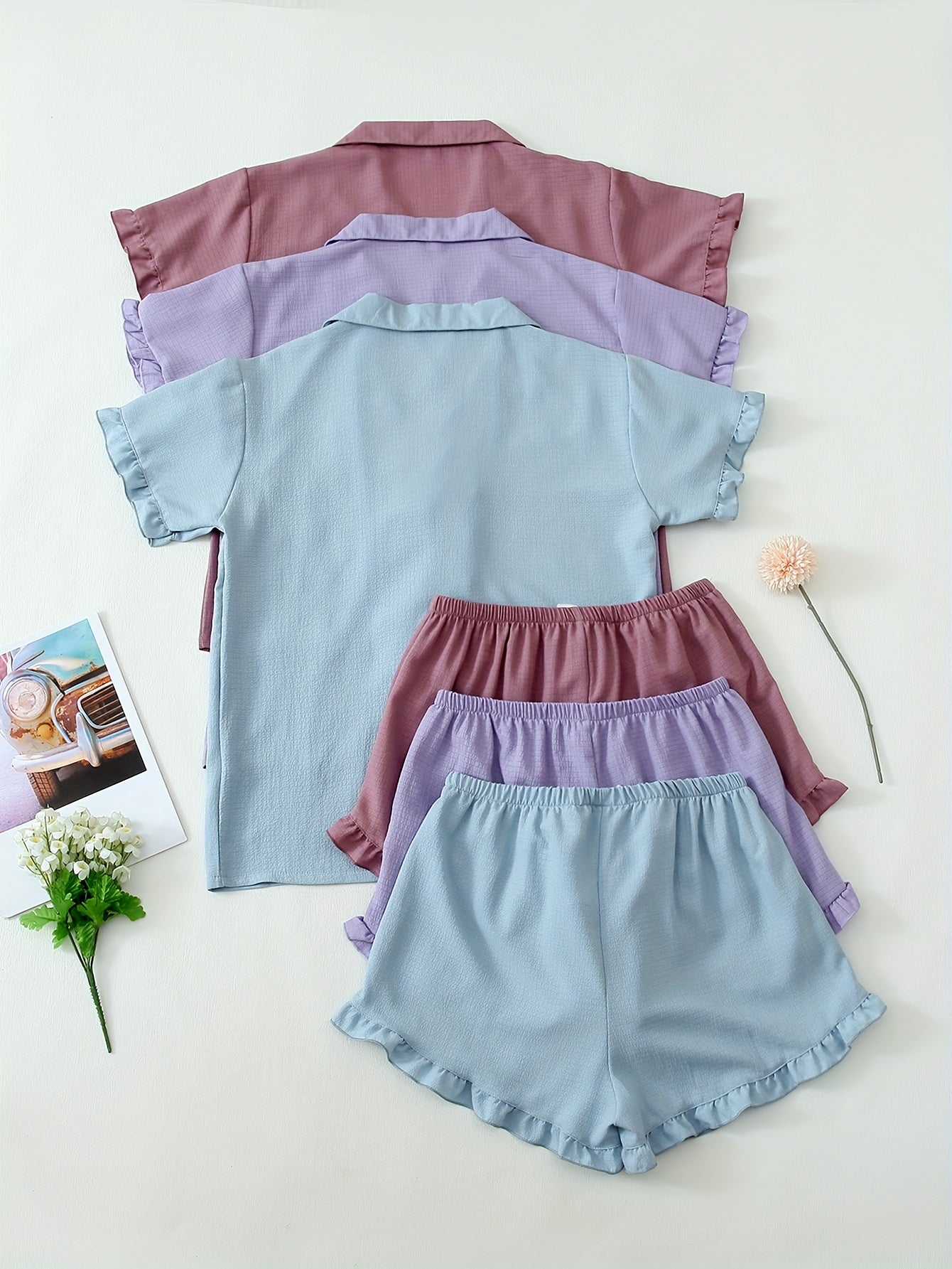Lilac Breeze Ruffle PJ Set (Combo of 3)