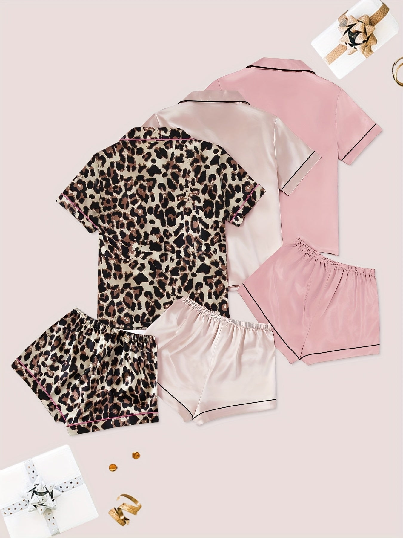 Wild Blush Luxe Satin PJ Set (Combo of 3)