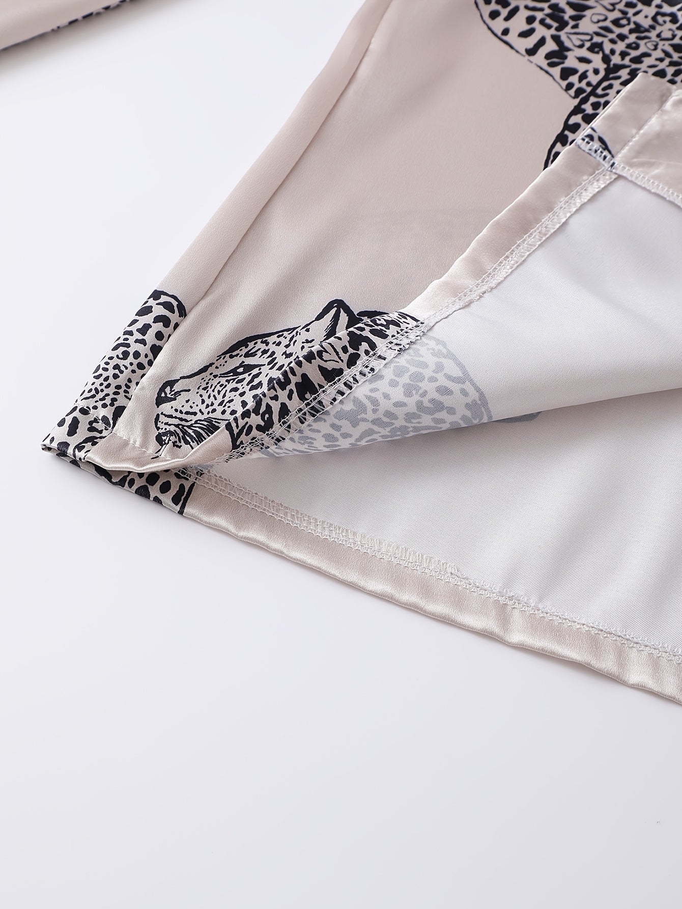 Women’s Premium Satin Night Suit Set – Pack of 2 (Blush Pink & Beige Leopard Print)